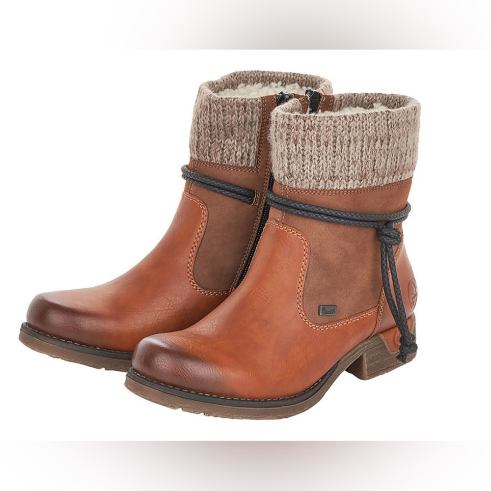 Rieker Fee 88 Cream and Brown Knit Cuff Boots
